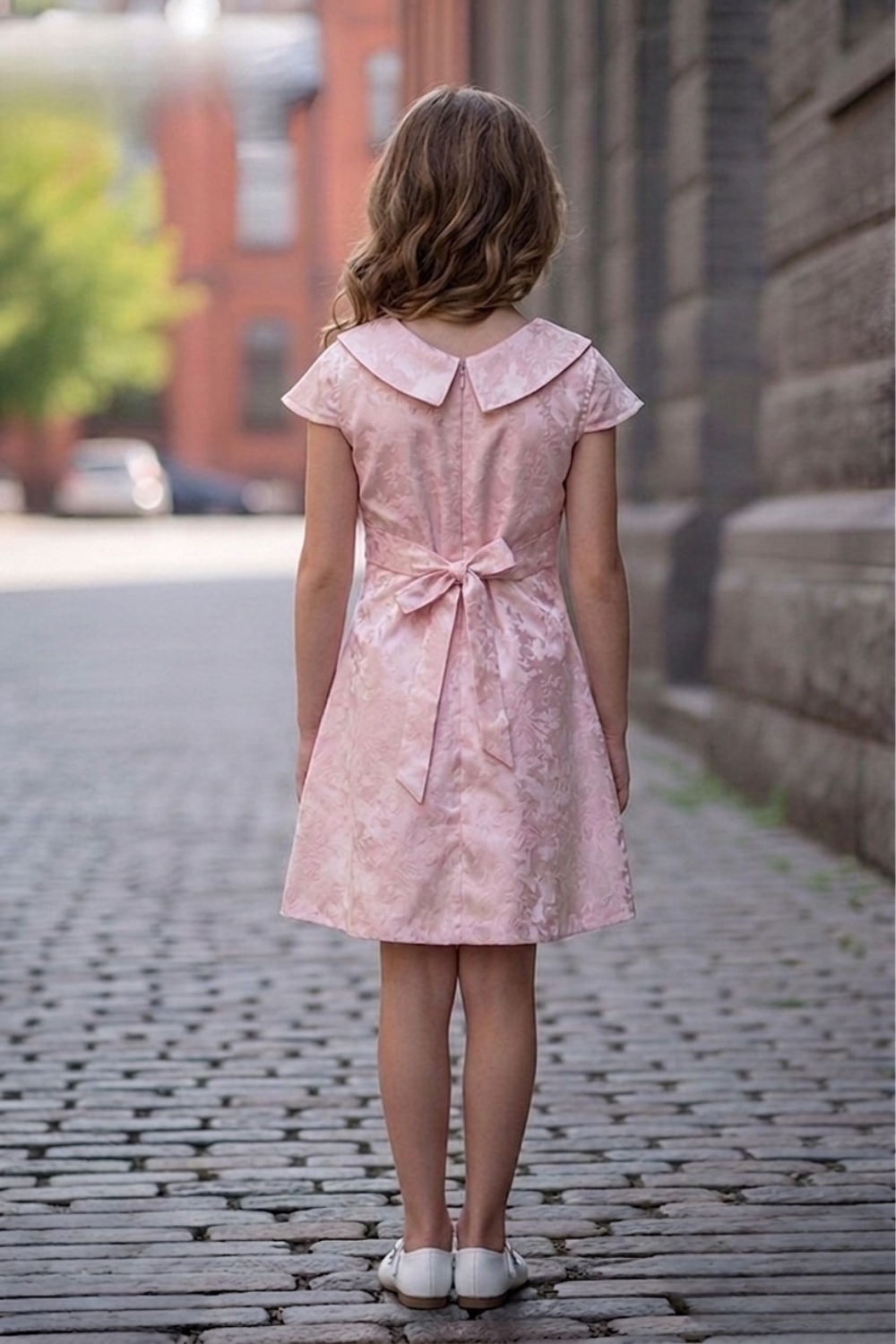 Blush Pink Dress with Pearl Bow Detail for Girls