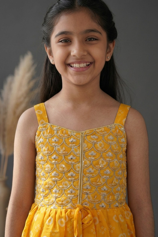 Mustard Yellow Cotton Patiala Set with Dupatta for Girls