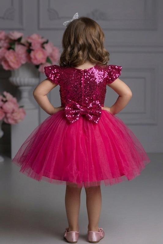 Girls Hot Pink Sequin Barbie Party Frock