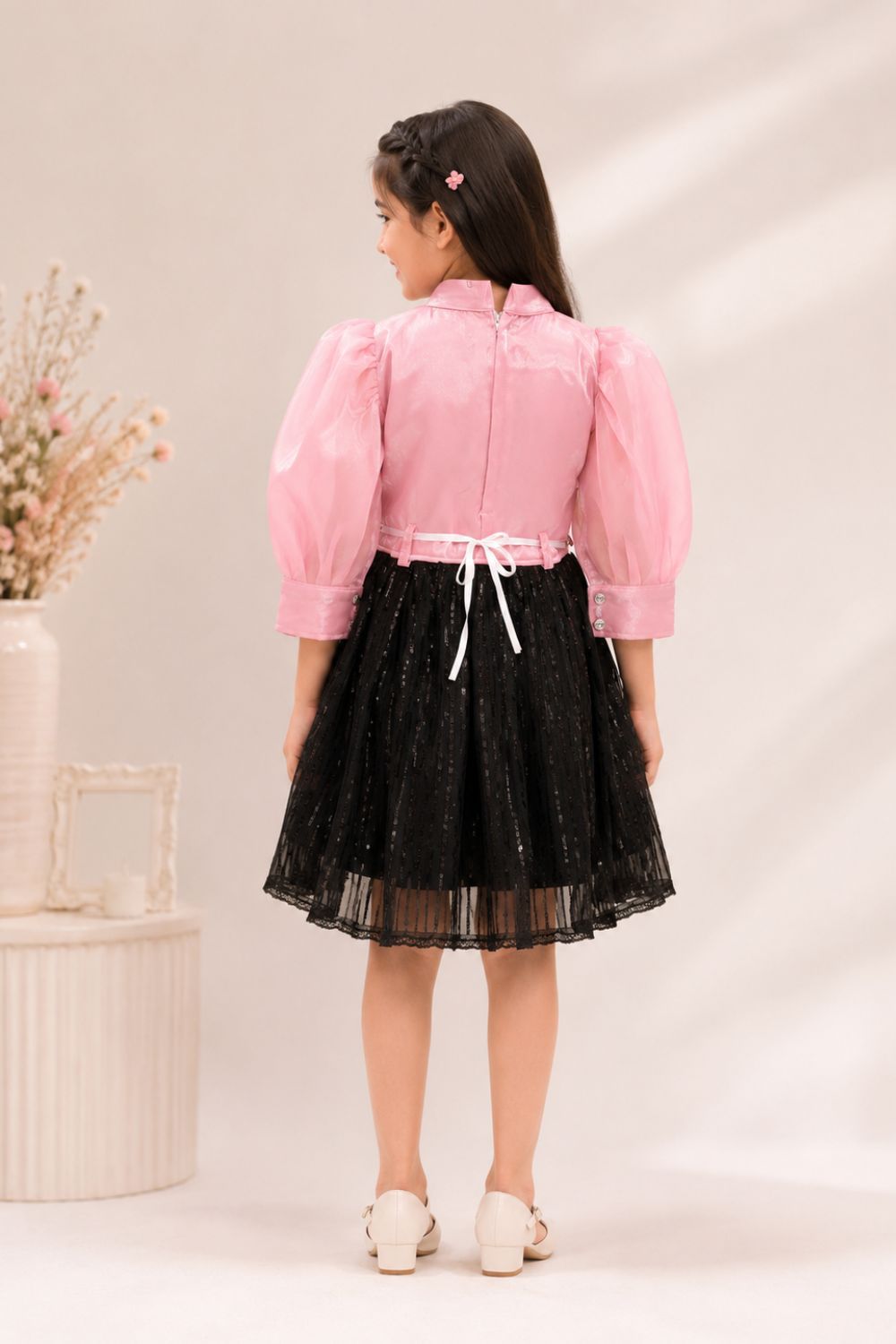 Girls Pink Floral Appliqué Party Dress