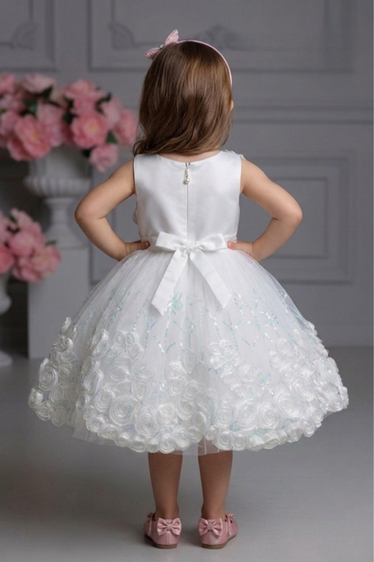 Girls White Floral Embellished Party Frock
