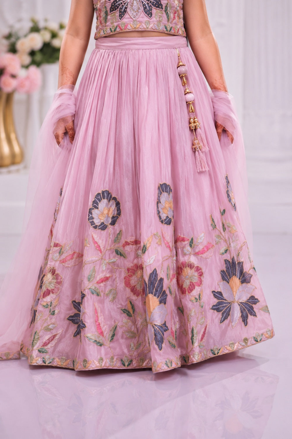 Girls Pink Embroidered Lehenga Choli Set
