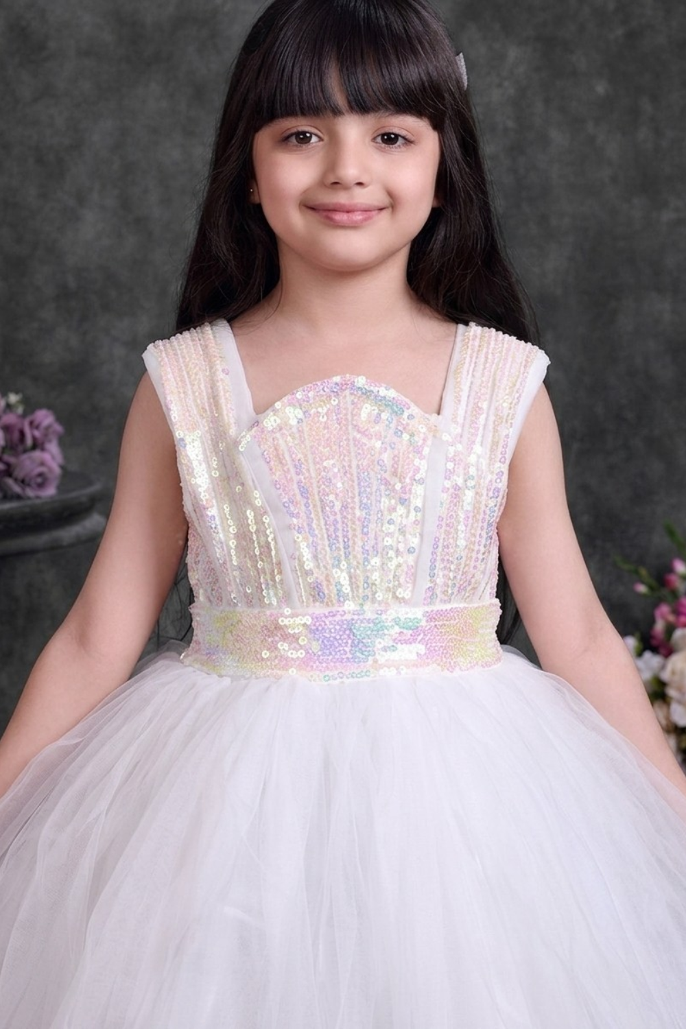 Girls White Sequin Bodice Party Frock with Detachable Tail
