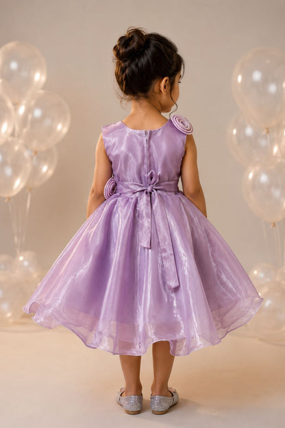 Girls Lilac Organza Floral Party Dress with Layered Ruffle Skirt