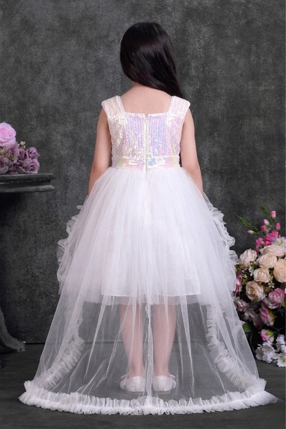 Girls White Sequin Bodice Party Frock with Detachable Tail