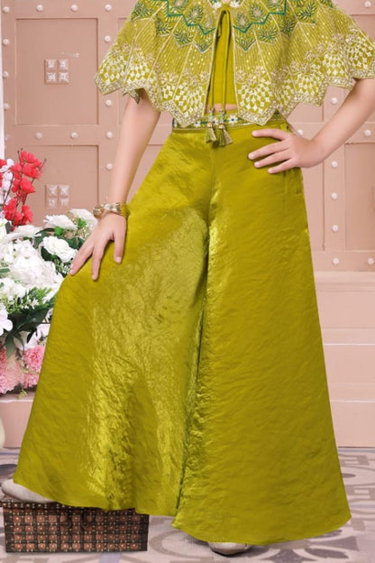 Girls Olive Green Embroidered Cape Style Palazzo Set