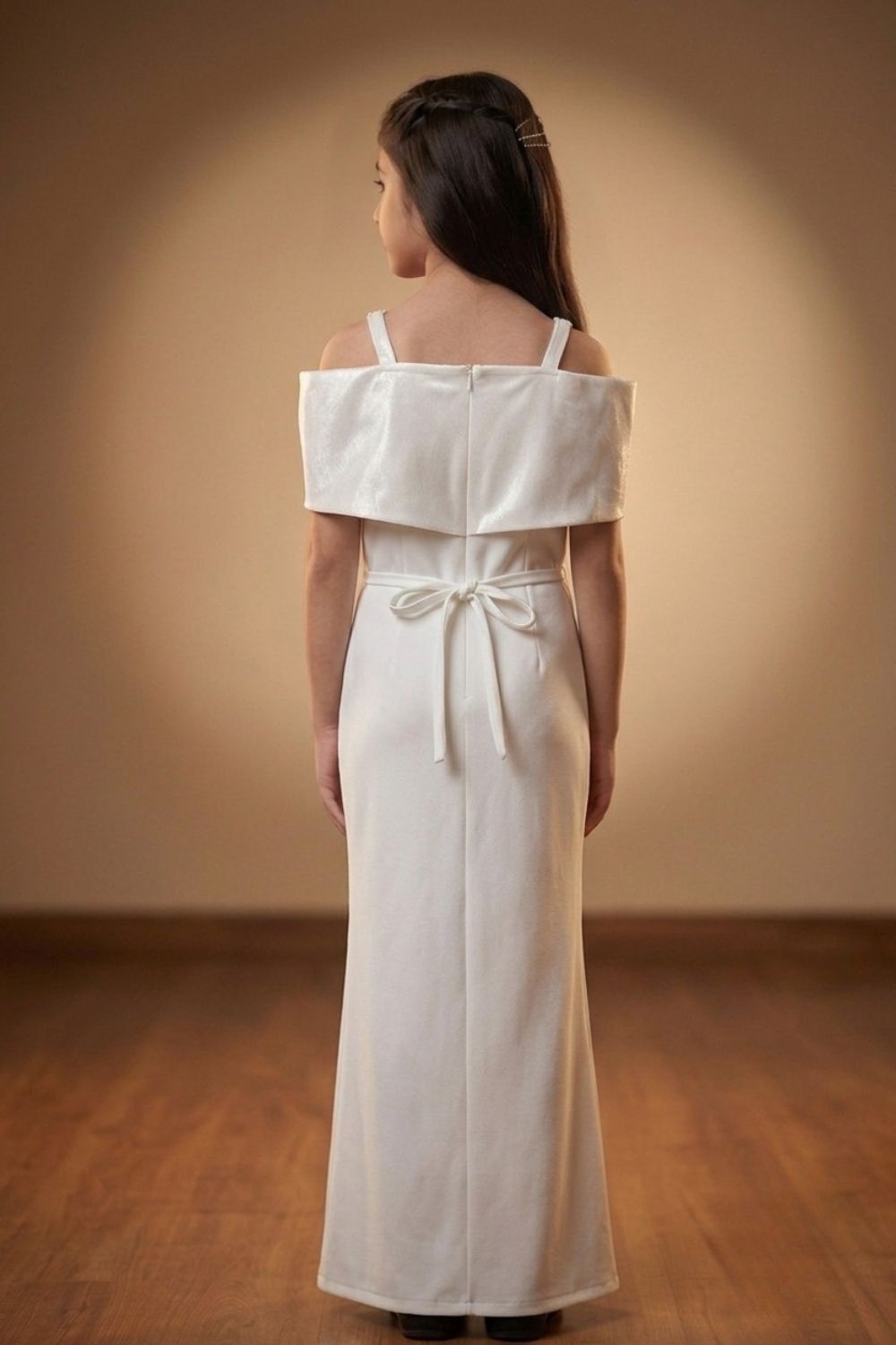 Girls White Sequin Fish Cut Party Gown