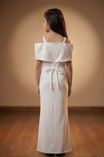 Girls White Sequin Fish Cut Party Gown