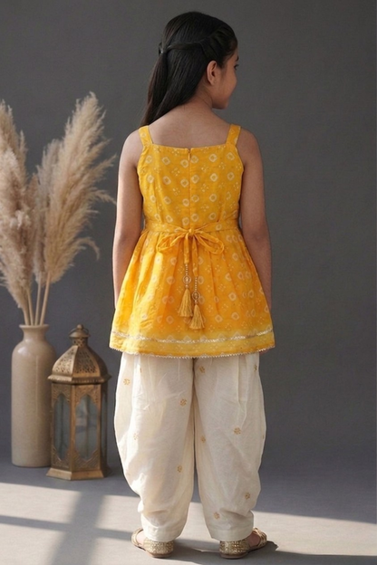 Mustard Yellow Cotton Patiala Set with Dupatta for Girls
