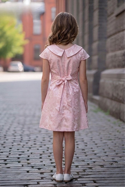 Blush Pink Dress with Pearl Bow Detail for Girls
