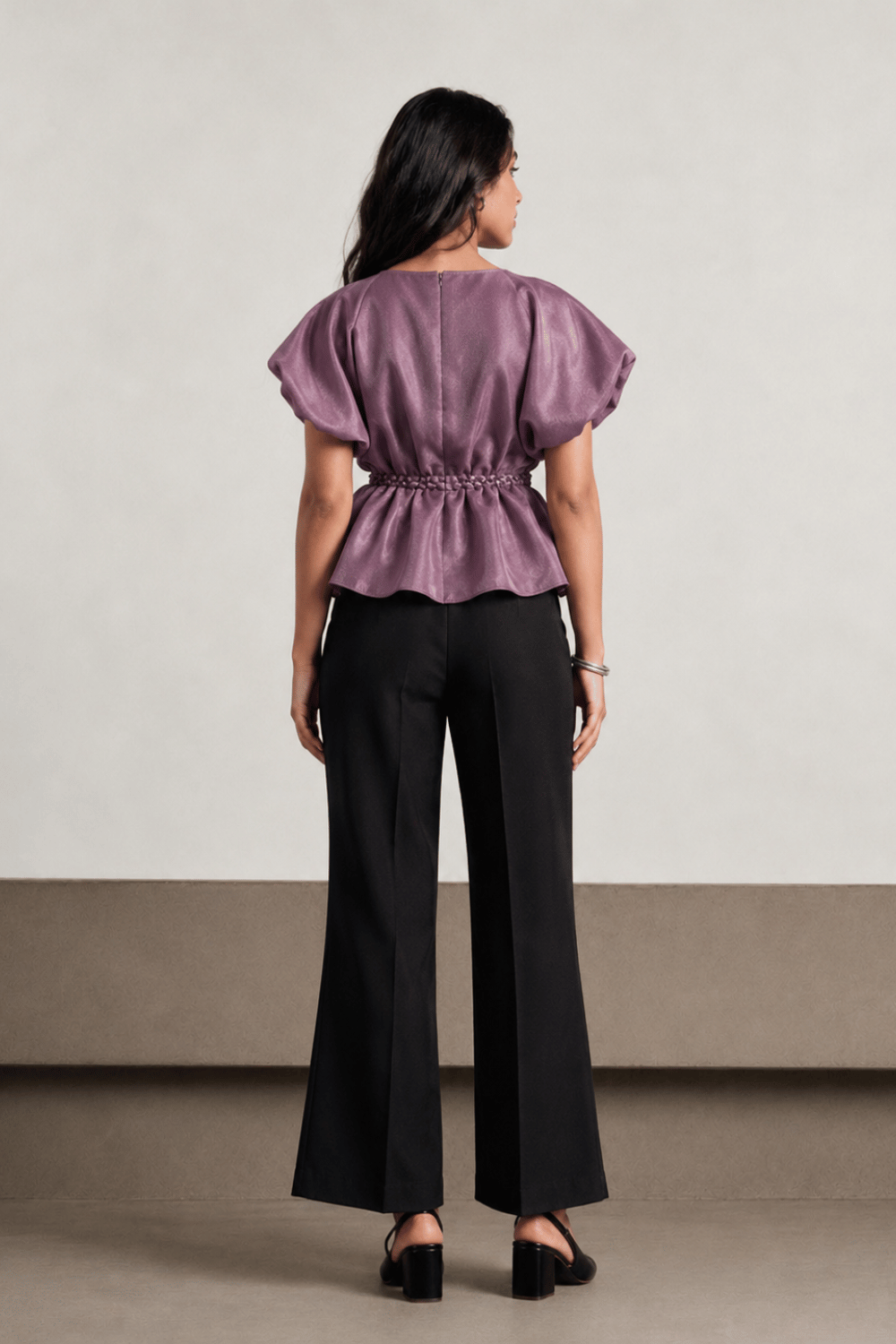 Girls Mauve Peplum Co-Ord Set with Puff Sleeves
