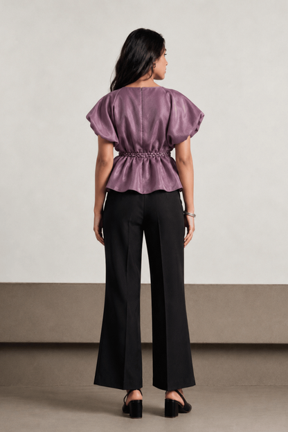 Girls Mauve Peplum Co-Ord Set with Puff Sleeves