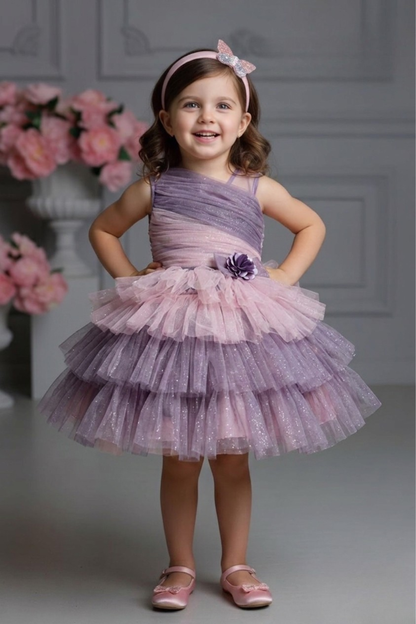 Girls Ombre Lilac Layered Tulle Party Frock