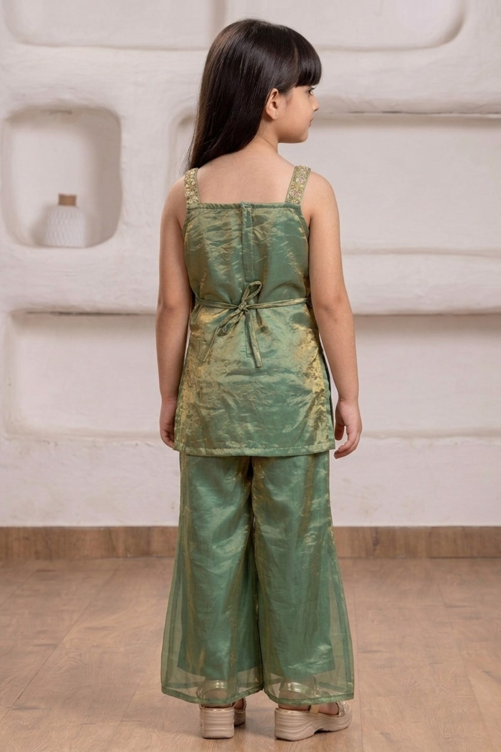 Emerald Green Embroidered Kurta Set with Palazzo & Dupatta