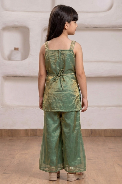 Emerald Green Embroidered Kurta Set with Palazzo & Dupatta