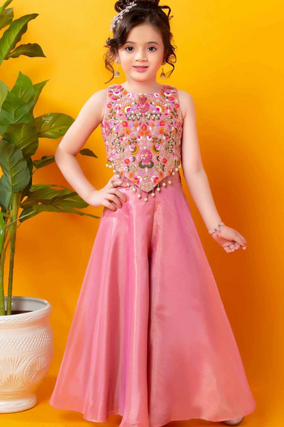 Pink Sequins Work With Thread
Embroidery Palazzo Set For Girls