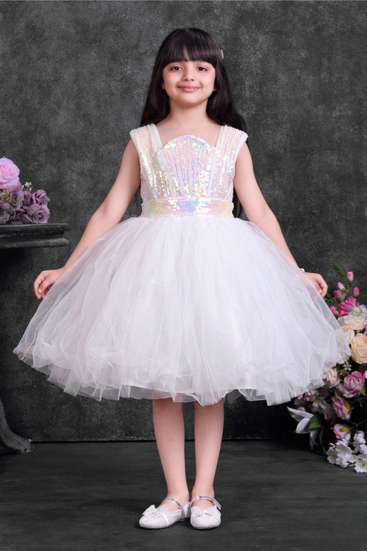 Girls White Sequin Bodice Party Frock with Detachable Tail