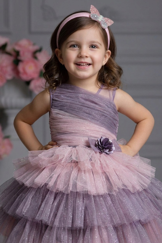 Girls Ombre Lilac Layered Tulle Party Frock