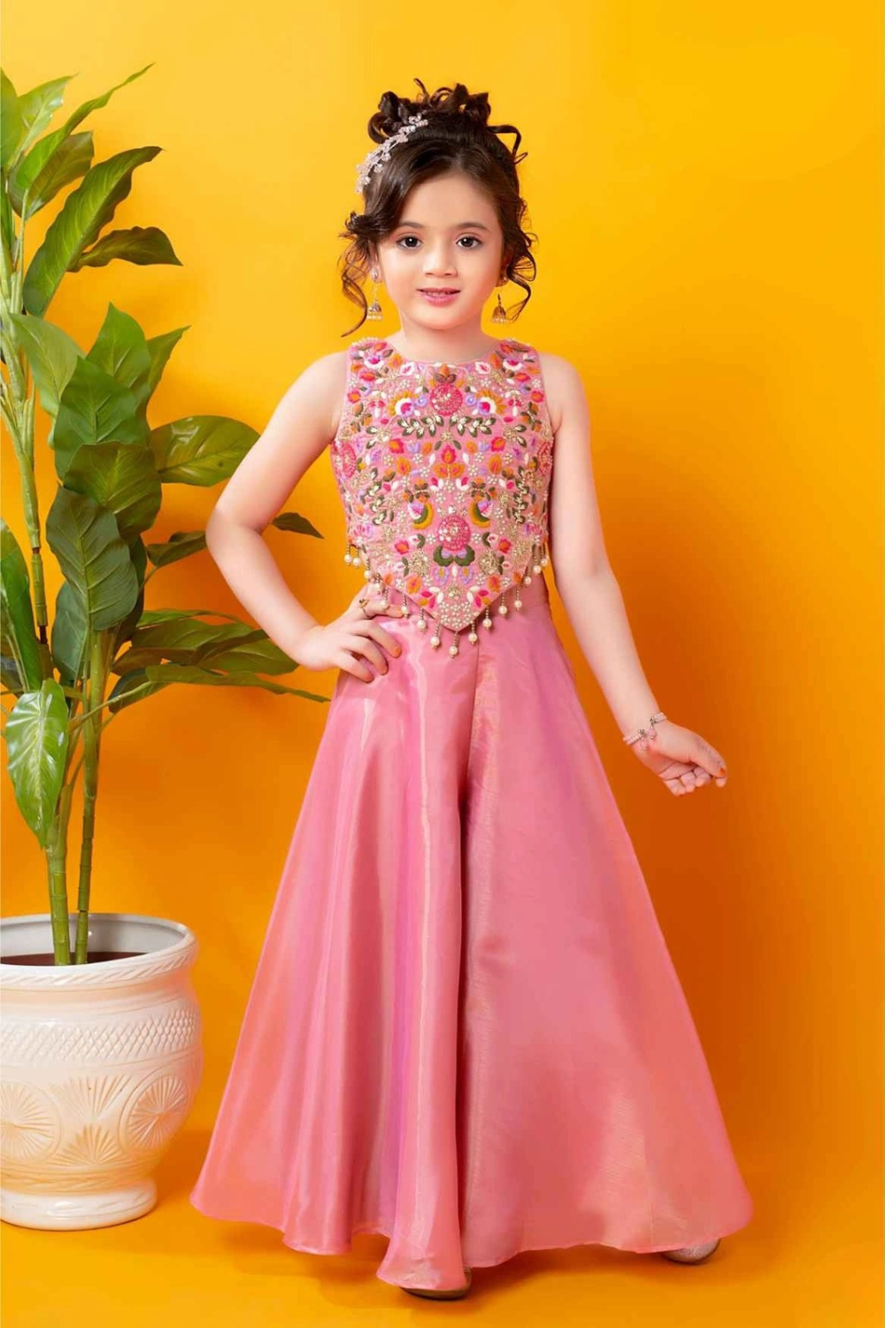 Pink Sequins Work With Thread
Embroidery Palazzo Set For Girls