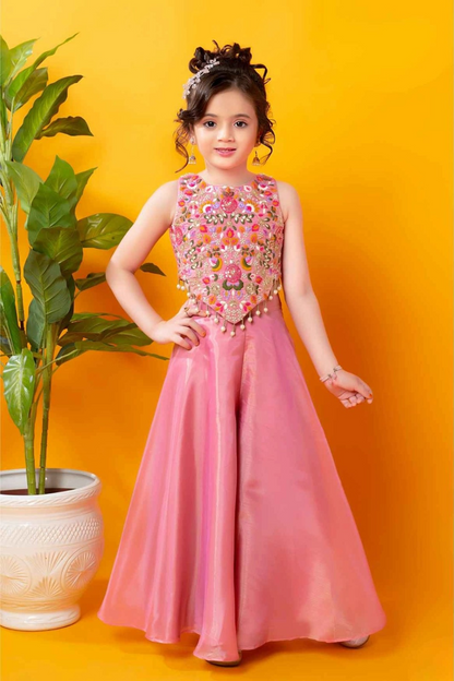 Pink Sequins Work With Thread
Embroidery Palazzo Set For Girls