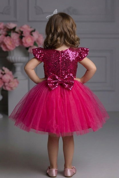 Girls Hot Pink Sequin Barbie Party Frock