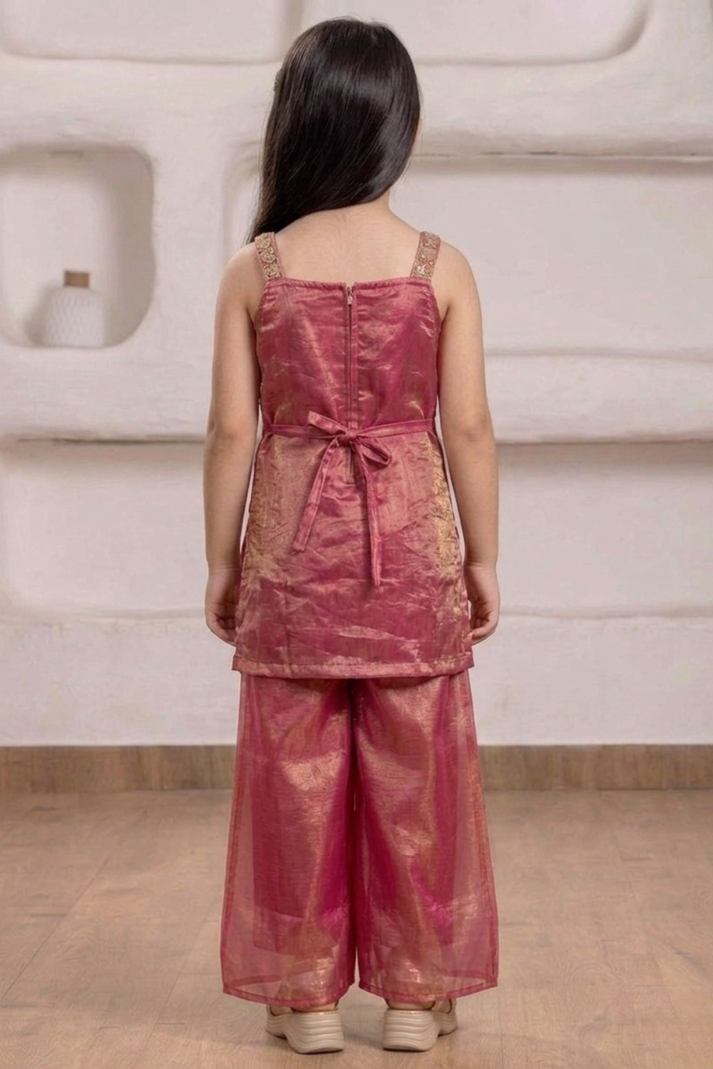 Rose Gold Embroidered Kurta Set with Palazzo