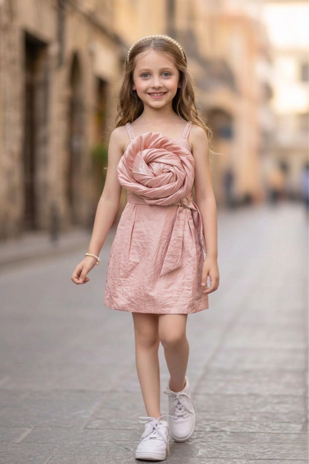 Blush Pink Rosette Party Dress for Girls