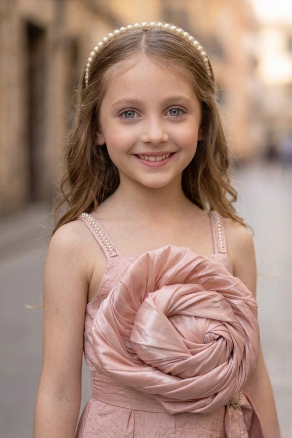 Blush Pink Rosette Party Dress for Girls