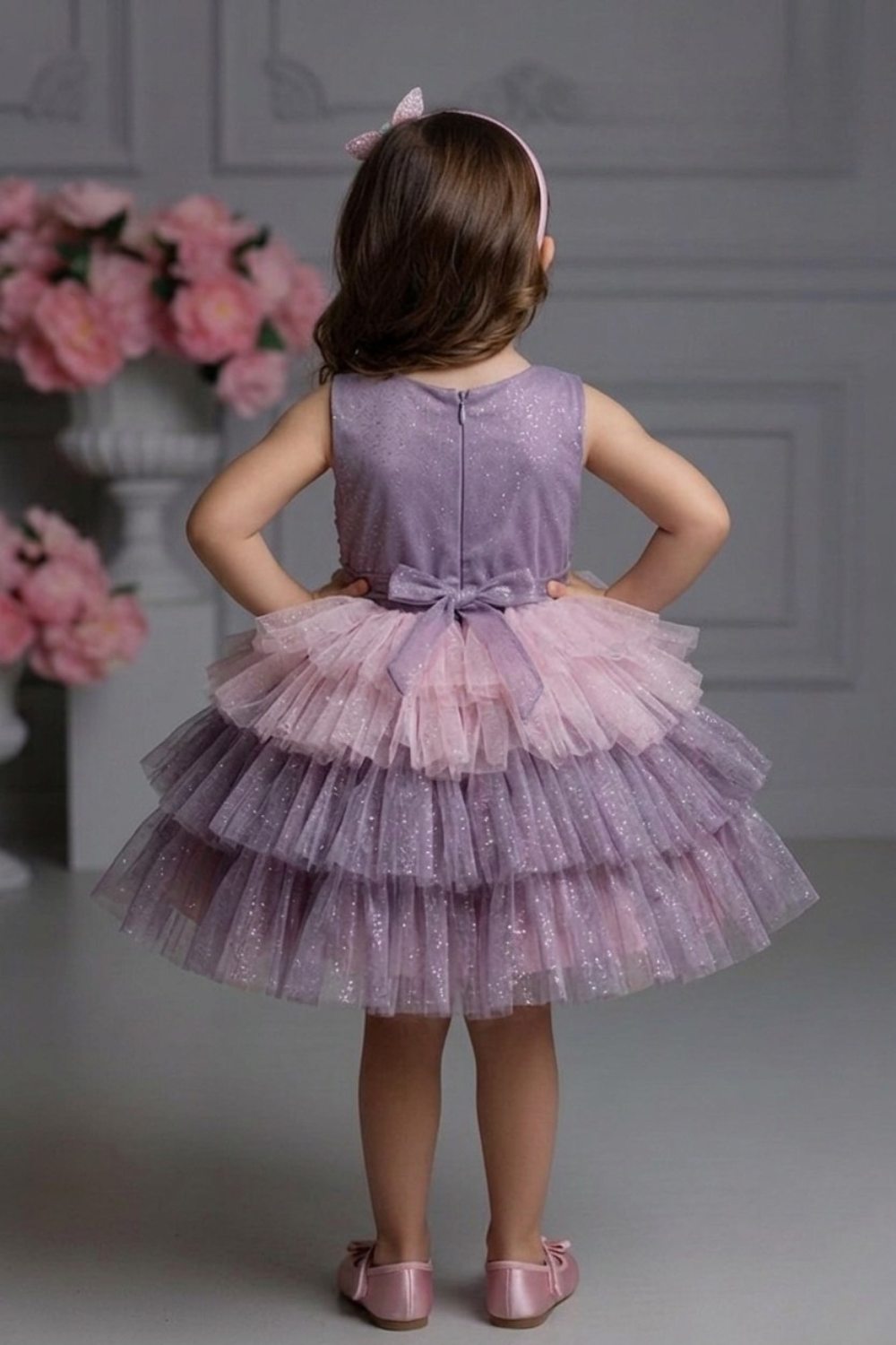 Girls Ombre Lilac Layered Tulle Party Frock