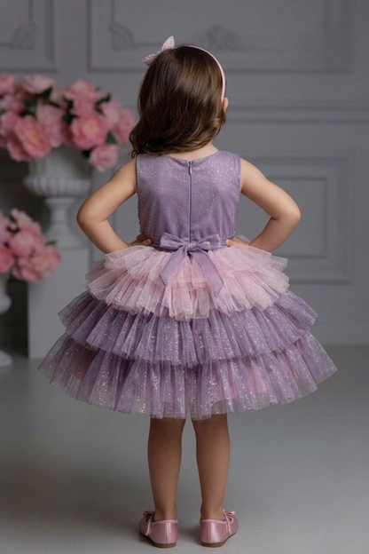 Girls Ombre Lilac Layered Tulle Party Frock