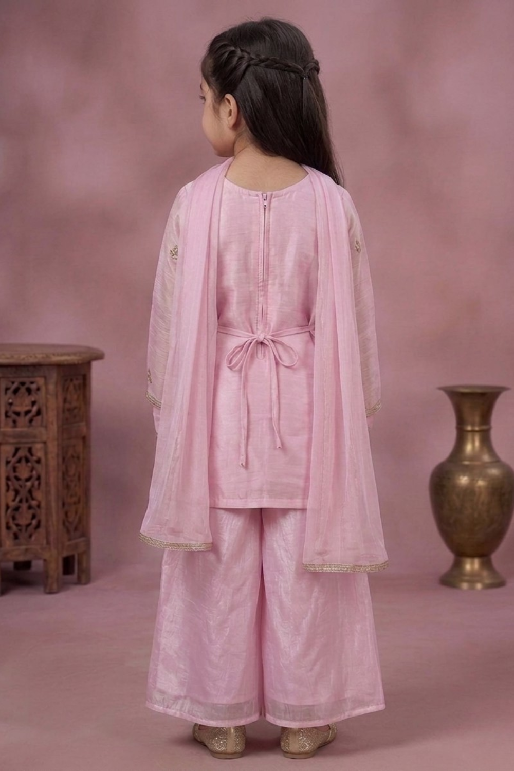 Blush Pink Embroidered Kurta Set with Palazzo & Dupatta