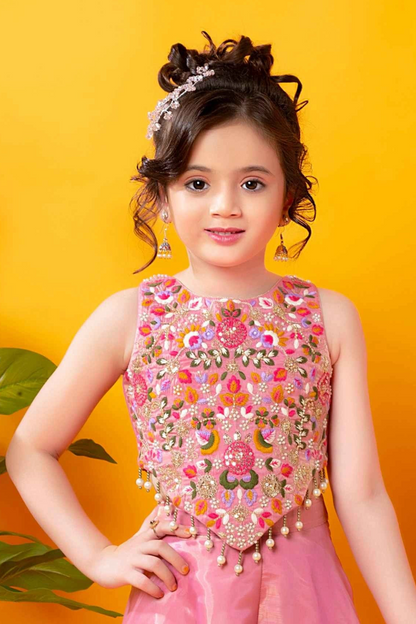 Pink Sequins Work With Thread
Embroidery Palazzo Set For Girls