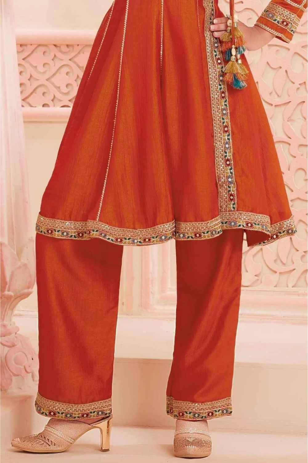 Orange kedia style kurta set for girls
